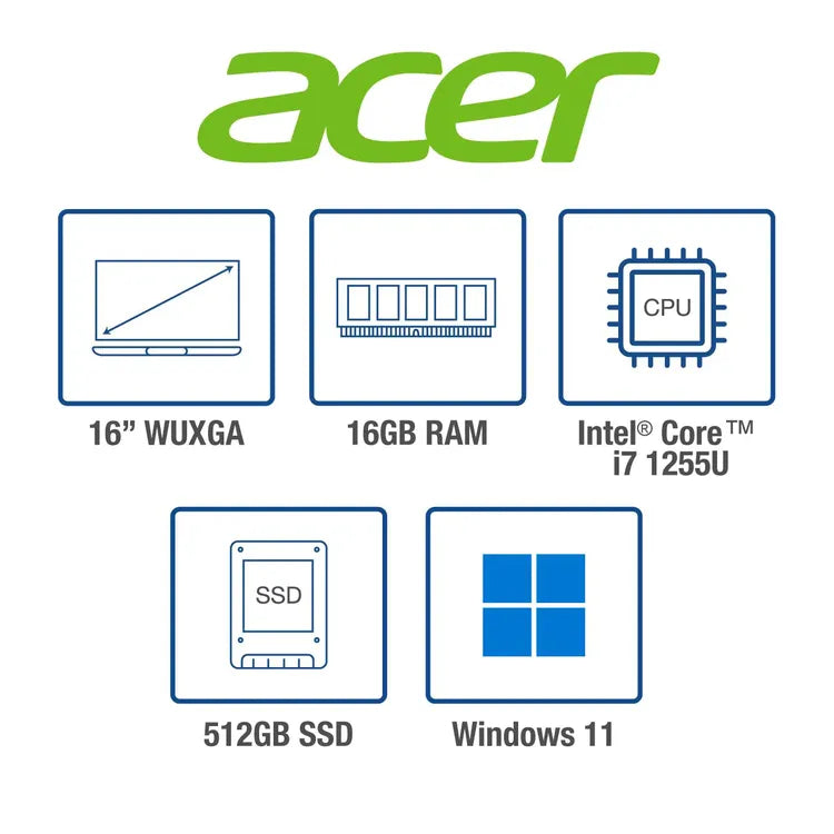 Portatil Acer Aspire Core i7 1255u, Ram 16 Gb SSD 512GB