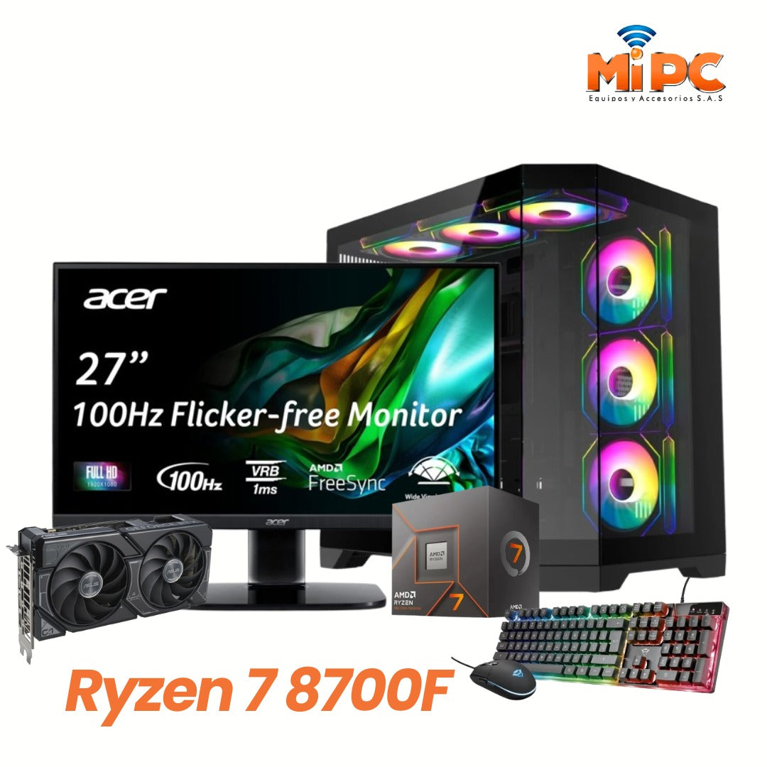 Combo Ryzen 7 8700F con Acer 27" 100 HZ