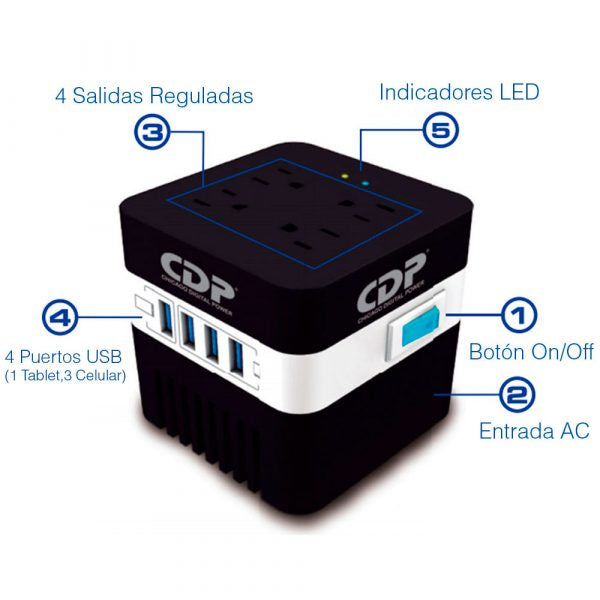 Regulador CDP RU-AVT 604 4 TOMAS REGULADOS + 4 PUERTOS USB